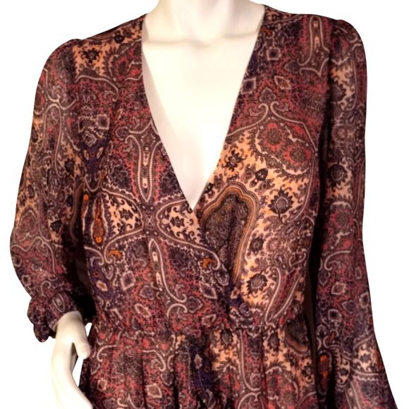 MINKPINK Paisley Midi Dress Romantic Boho Sheer Tiered Size Medium - Picture 2 of 5